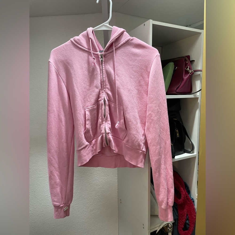 Brandy Melville Cropped Hot Pink Zip-Up Hoodie! Barley Worn! No Flaws!